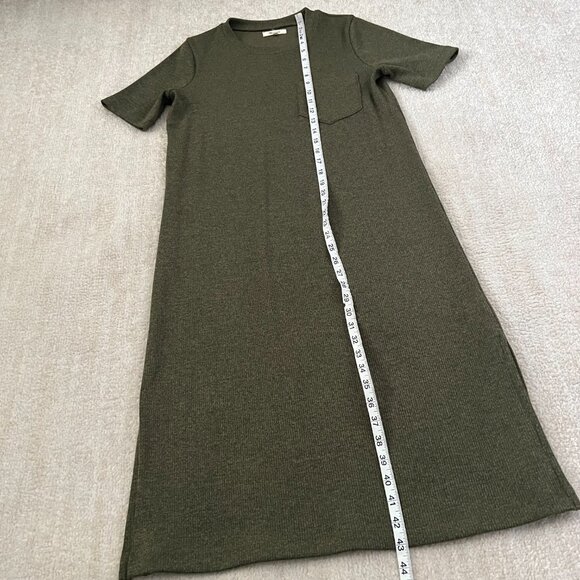 Madewell Ribbed Short Sleeve Pocket T Shirt Green Midi Dress S - Picture 5 of 9